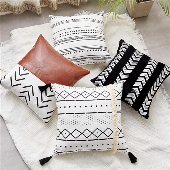 Boho Throw Pillow Covers 18x18 Inch Set of 4 Modern Farmhouse Neutral Decor - Picture 6 of 14
